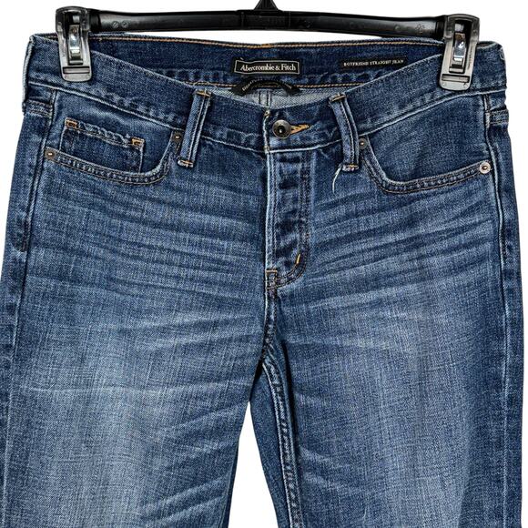 Abercrombie & Fitch SZ 28x25 Boyfriend Straight Jeans Mid-Rise Button-Fly Blue - Picture 2 of 11